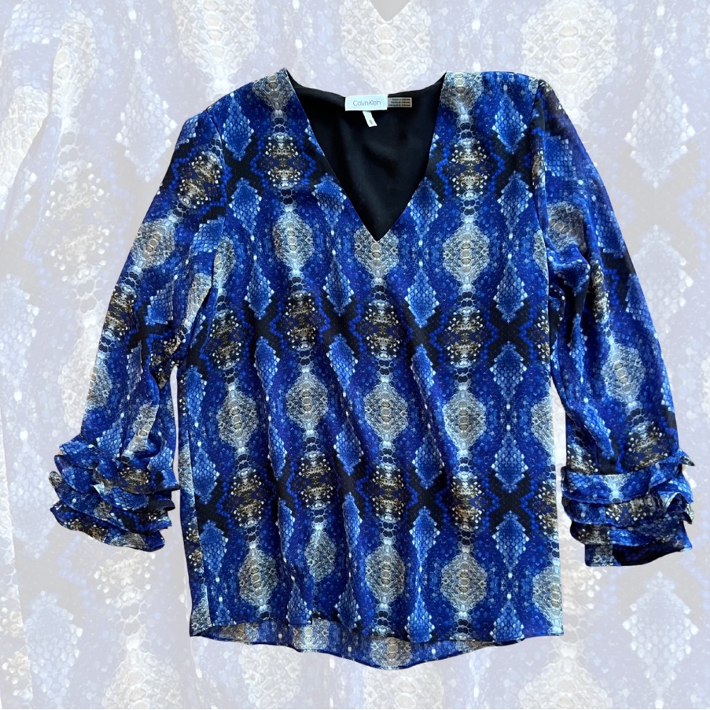 Calvin Klein Blue and Black Patterned Blouse